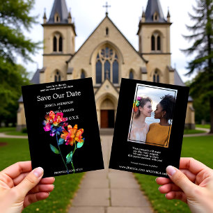 Save The Date 🌈 LGBTQ Avec Photo Enregistrez la Date Petits Fl