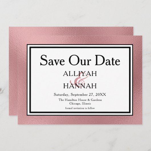 Save The Date LGBTQ Rose Gold Mariage moderne Enregistrer la dat (Devant / Derrière)