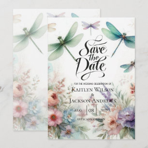 Save The Date Libellules et Floraux Pastel Enregistrez la Date