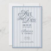 Save The Date Light Blue Striped Old Money Calligraphy Wedding (Devant)