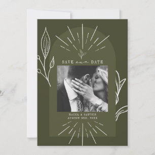 Save The Date Ligne Art Arch Script Mariage photo vert
