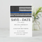 Save The Date Ligne Bleue Mince Mariage de police (Debout devant)
