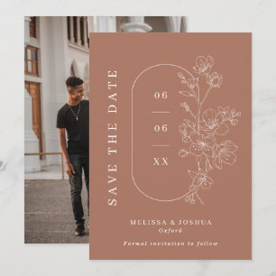 Save The Date Ligne Mocha moderne tiré Mariage photo floral
