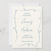 Save The Date Lignes à main Turquoise Mariage bleu photo (Devant)