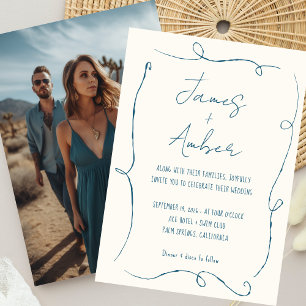 Save The Date Lignes à main Turquoise Mariage bleu photo