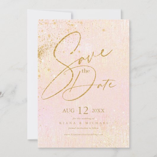 Save The Date Lignes fines Gold Abstrait Mariage Blush ID867 (Devant)