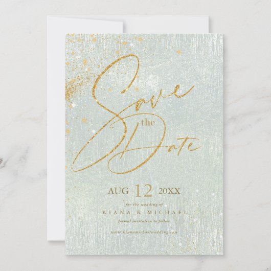 Save The Date Lignes fines Gold Abstrait Mariage Sage ID867 (Devant)