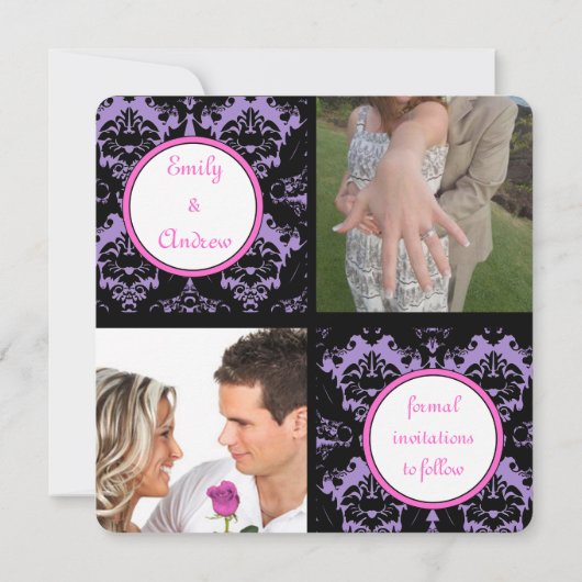 Save The Date Lilac Black Damask Rose Wedding Enregistrer la dat (Dos)
