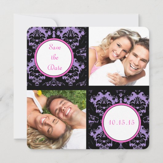 Save The Date Lilac Black Damask Rose Wedding Enregistrer la dat (Devant)
