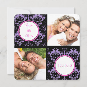 Save The Date Lilac Black Damask Rose Wedding Enregistrer la dat