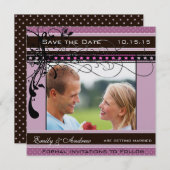 Save The Date Lilac Dots and Swirls Mariage Photo Enregistrer la (Devant / Derrière)