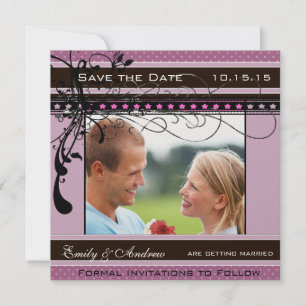 Save The Date Lilac Dots and Swirls Mariage Photo Enregistrer la