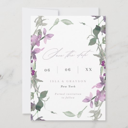 Save The Date Lilac Fleur sauvage Photo Mariage Enregistrer La D (Devant)