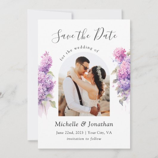 Save The Date Lilac Fleurs Photo Bible Verse Mariage chrétien (Devant)