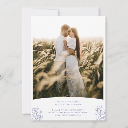 Save The Date Lilac Initiales & Fleurs Photo Moderne Double Côté (Dos)