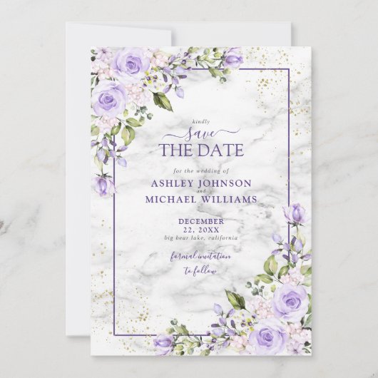 Save The Date Lilac Lavender Gold Géométrique Enregistrer la dat (Devant)