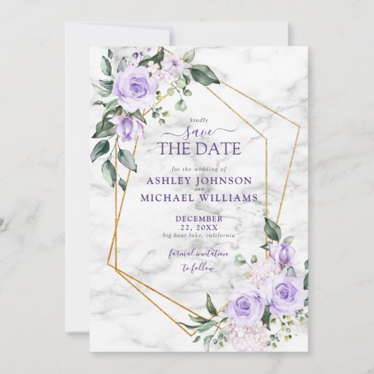 Save The Date Lilac Lavender Gold Géométrique Enregistrer la dat (Devant)