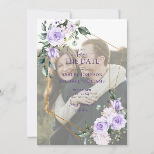 Save The Date Lilac Lavender Vellum Overlay Photo Enregistrer la (Devant)