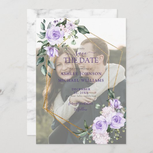 Save The Date Lilac Lavender Vellum Overlay Photo Enregistrer la (Devant / Derrière)