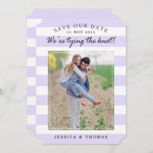Save The Date Lilac moderne et rayures blanches | Photo Enregist (Devant / Derrière)