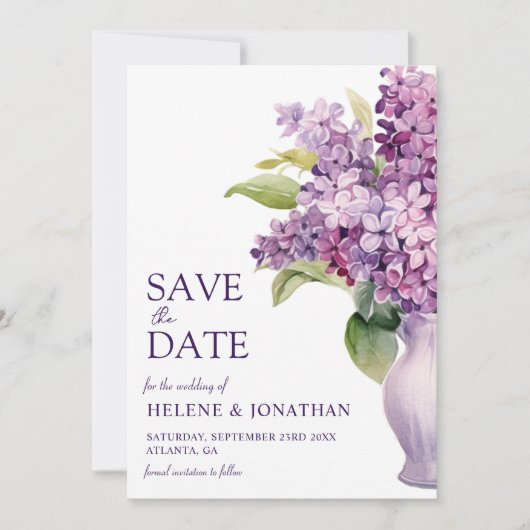 Save The Date Lilac Moderne Rustique Floral Élégant Mariage (Devant)