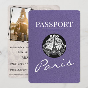 Save The Date Lilac Purple Paris Passeport Enregistrer La Date
