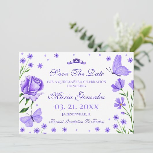 Save The Date Lilac Purple Quinceañera 15ème anniversaire (Debout devant)