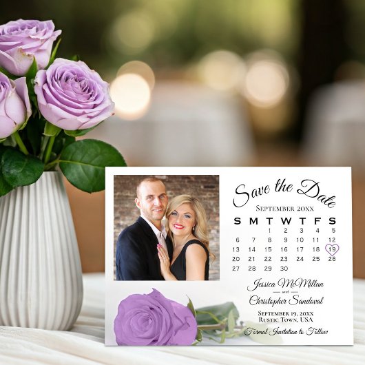 Save The Date Lilac Purple Rose Élégant calendrier de mariage et