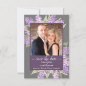 Save The Date Lilacs rustique aquarelle et Mariage gris photo (Devant)