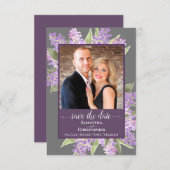 Save The Date Lilacs rustique aquarelle et Mariage gris photo (Devant / Derrière)