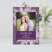 Save The Date Lilacs Rustique Aquarelle et photo Mariage violet (Debout devant)