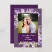Save The Date Lilacs Rustique Aquarelle et photo Mariage violet (Devant / Derrière)