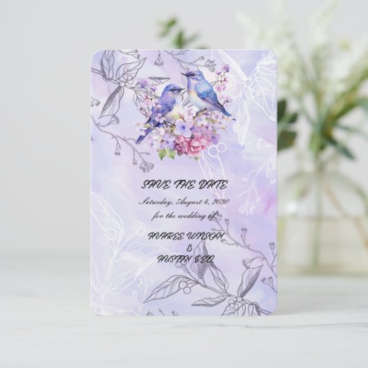 Save The Date Lilas et oiseaux bleus (Debout devant)