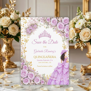 Save The Date Lilas Roses Violettes Papillon Doré Quinceañera
