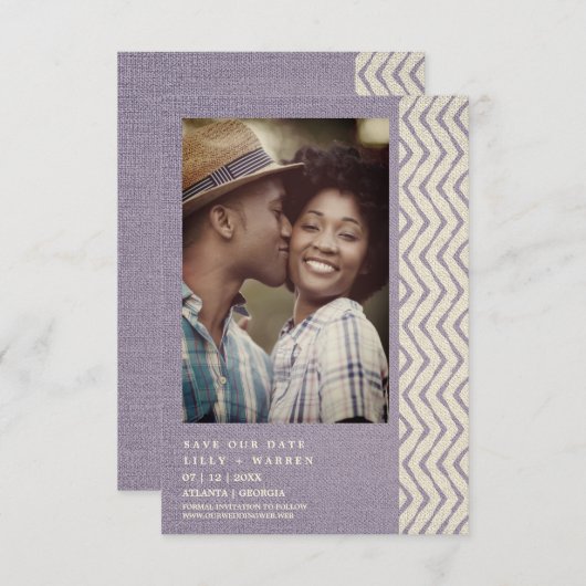 Save The Date Lillac Boho Texture Engagé Couple Romantique (Devant / Derrière)