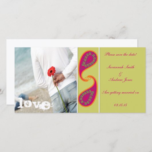 Save The Date Lime et framboise Paisley Enregistrer la date Votr (Devant / Derrière)