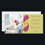 Save The Date Lime et framboise Paisley Enregistrer la date Votr<br><div class="desc">Olive Green et Pink Your Photo Save the Date with Modern Paisley Accents</div>