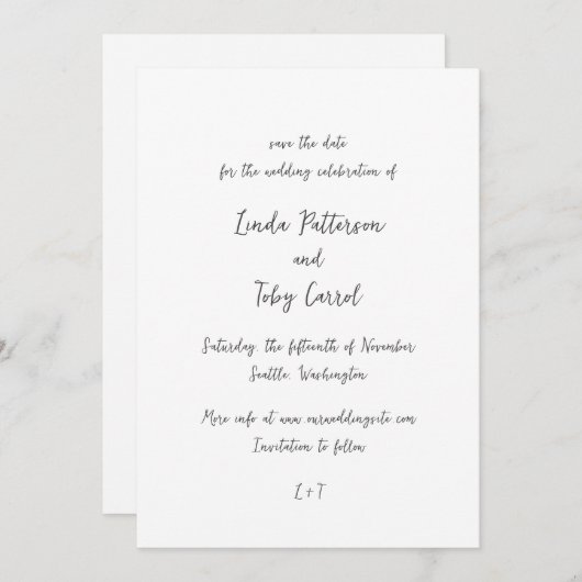 Save The Date Linda Simple Mariage moderne (Devant / Derrière)