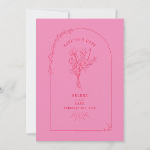 Save The Date Line Art Arch Bouquet rose et rouge Enregistrer la