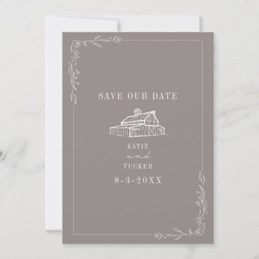 Save The Date Line Art Barn Amethyst Grey Farm Mariage (Devant)