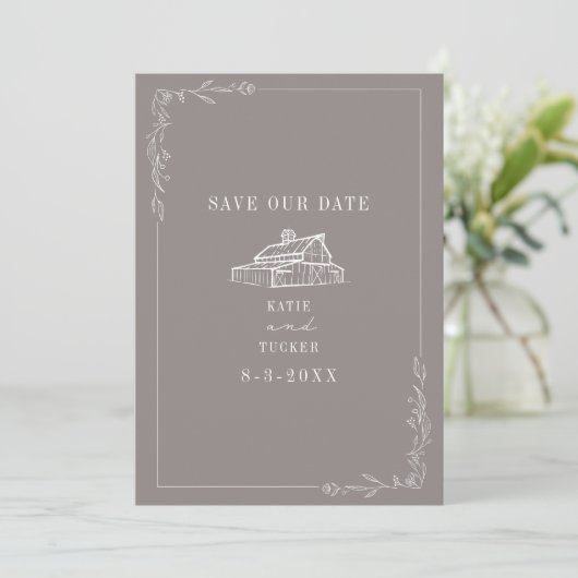 Save The Date Line Art Barn Amethyst Grey Farm Mariage (Debout devant)