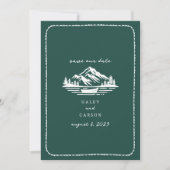 Save The Date Line Art Mountains Canoe Emerald Mariage (Devant)