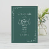Save The Date Line Art Mountains Emerald Mariage (Debout devant)
