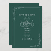 Save The Date Line Art Mountains Emerald Mariage (Devant / Derrière)