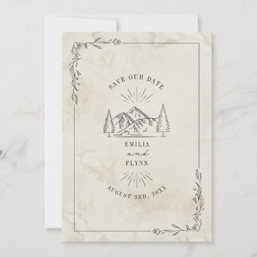 Save The Date Line Art Mountains Mariage aquarelle (Devant)