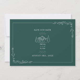 Save The Date Line Art Mountains Mariage Emerald Enregistrer la