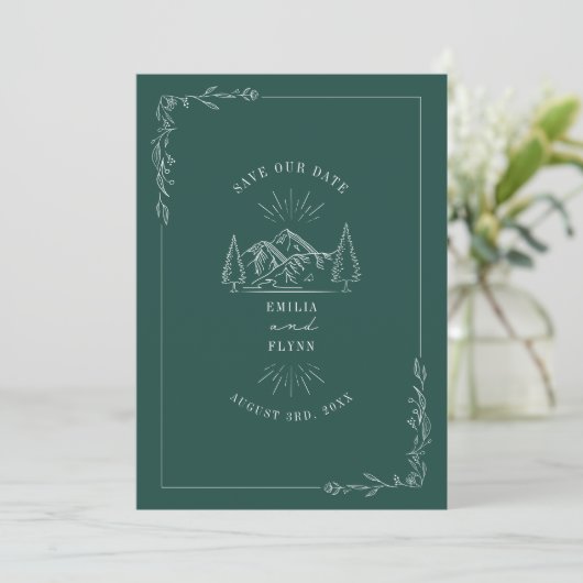 Save The Date Line Art Mountains Mariage Turquoise Enregistrer L (Debout devant)