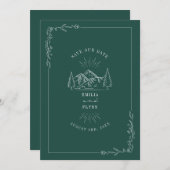 Save The Date Line Art Mountains Mariage Turquoise Enregistrer L (Devant / Derrière)