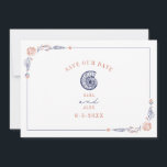 Save The Date Line Art Seashell Red & Blue Rustic Beach Wedding<br><div class="desc">Illustration du coquillage bleu rustique d'escargots de mer avec bordure de coquillages botaniques d'art à ligne rouge et bleue. L'Arrière - plan est blanc.</div>