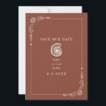 Save The Date Line Art Seashell Terracotta Rustic Beach Wedding<br><div class="desc">Illustration de coquillages rustiques de coquillages d'escargots de mer avec bordure de coquillages botaniques d'art en ligne. L'Arrière - plan est de couleur terre cuite.</div>